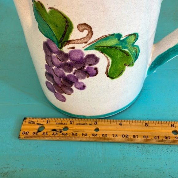 Ceramic Pitcher “Chianti” With Grapes, Leaves Design, Turquoise, 1 Quart - Picture 8 of 10